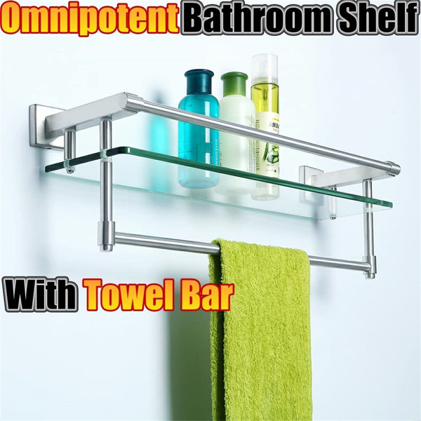 Tempered Glass Bathroom Shelf Aluminum Storage Rack Rectangular 30 40 50cm 1 Tier Silver Sand Sprayed Wall Mounted - 13 - View #11